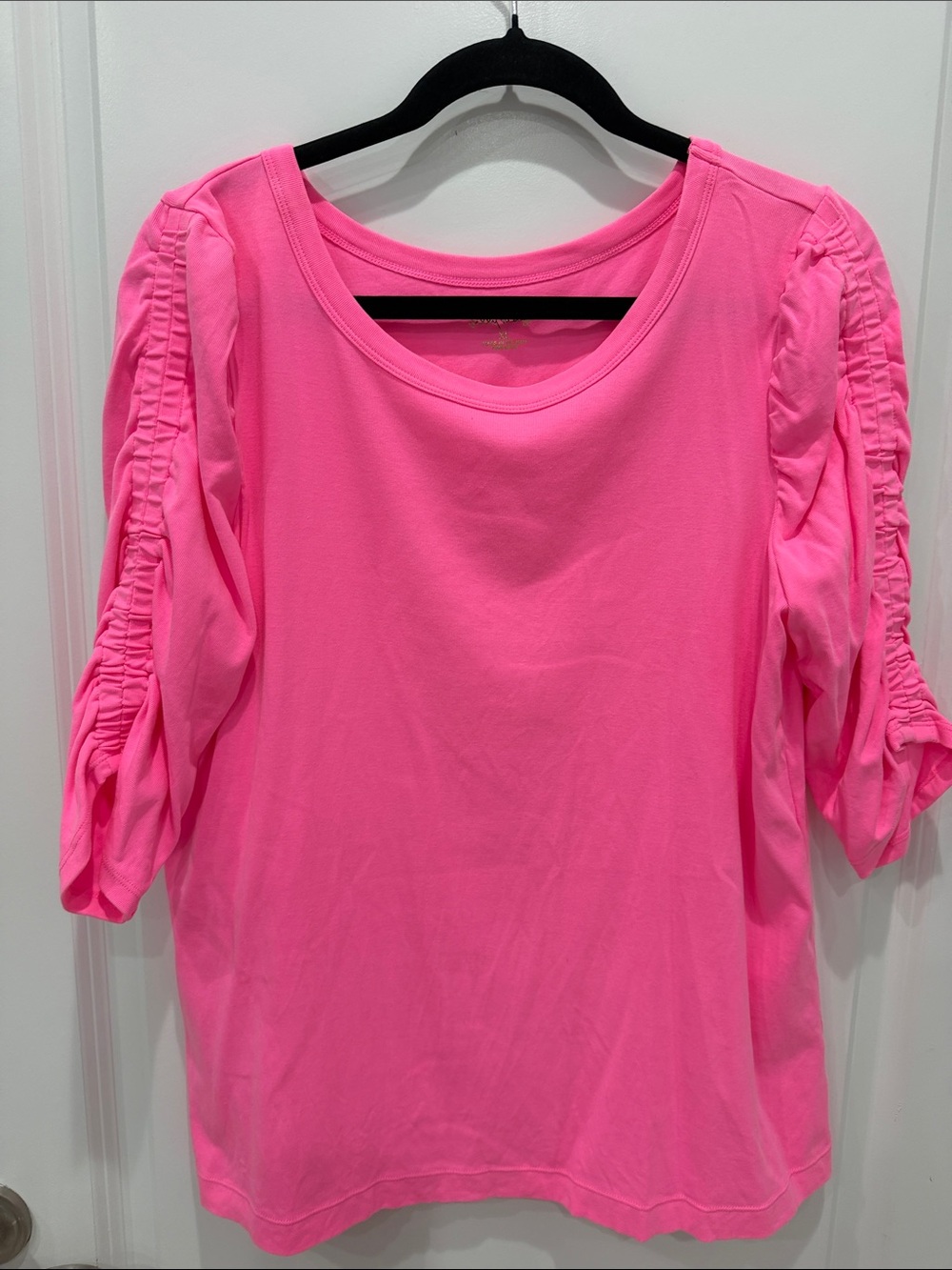 Lilly Pulitzer Neon Pink Ruched Sleeve Short-Sleeve Top